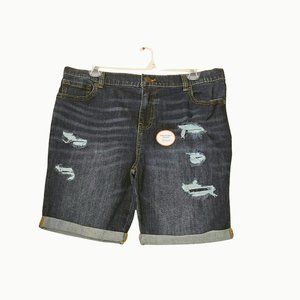 NWT Wonder Nation Denim Shorts Cuff Leg Boys 14 Husky Stretch Acid Wash Blue